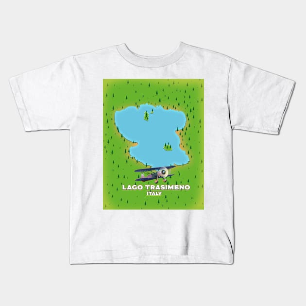 Lago Trasimeno Italy lake map Kids T-Shirt by nickemporium1